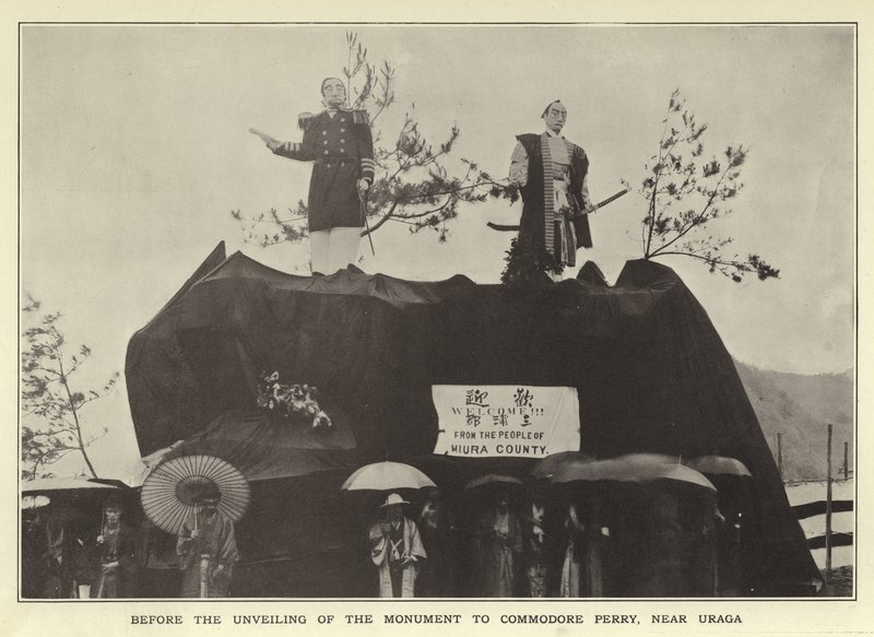 Voor de onthulling van het monument voor Commodore Perry, nabij Uraga door Japanese Photographer