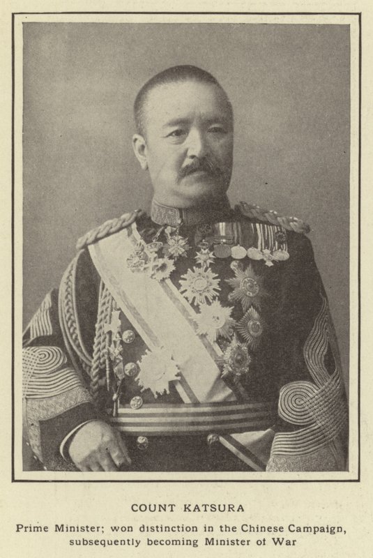 Graaf Katsura, Premier; verwierf onderscheiding in de Chinese Campagne en werd later Minister van Oorlog door Japanese Photographer