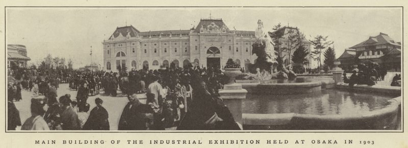 Hoofdgebouw van de industriële tentoonstelling gehouden in Osaka in 1903 door Japanese Photographer
