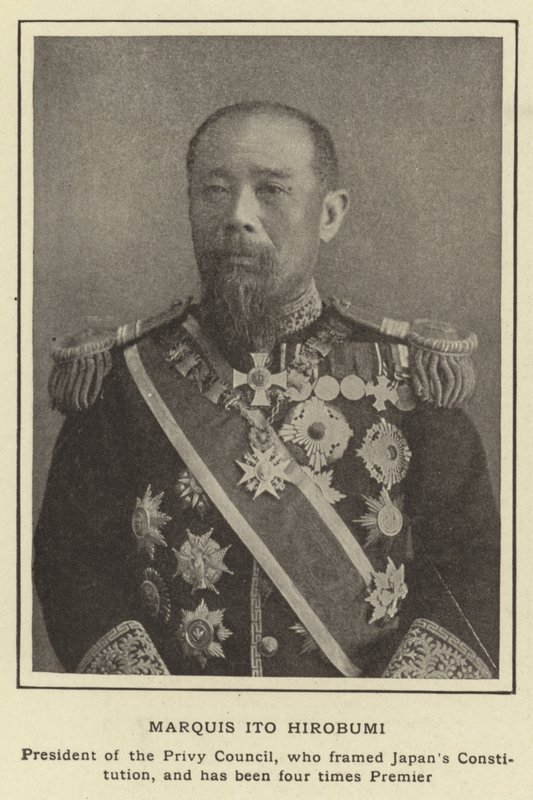Markies Ito Hirobumi, President van de Geheime Raad, die de Japanse Grondwet heeft opgesteld en vier keer Premier is geweest door Japanese Photographer