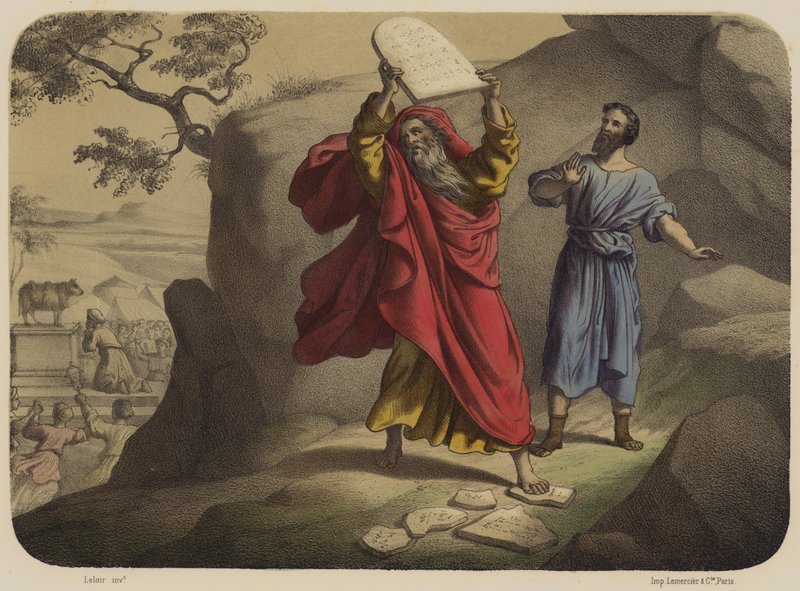 Mozes breekt de tafelen van de wet door Jean Baptiste Auguste Leloir