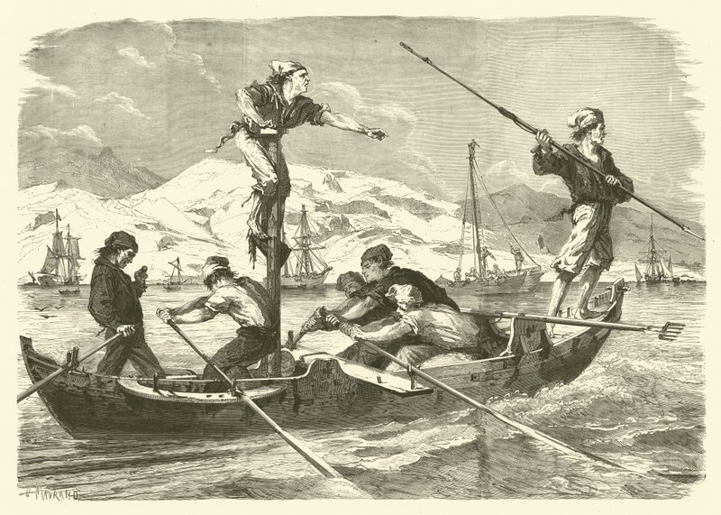 Zwaardvissen vangen voor de kust van Sicilië (gravure) door Jean Baptiste Henri Durand-Brager