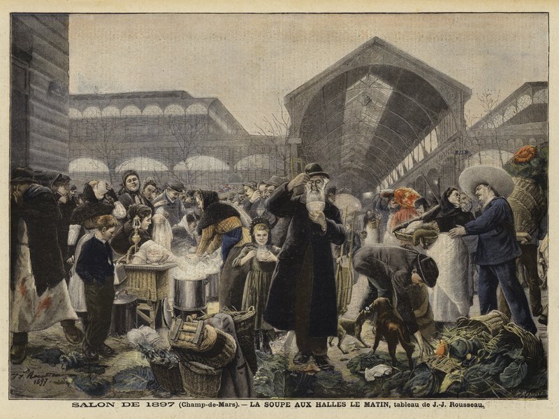 Soepkraam op de Les Halles Markt in de ochtend door Jean Jacques Rousseau