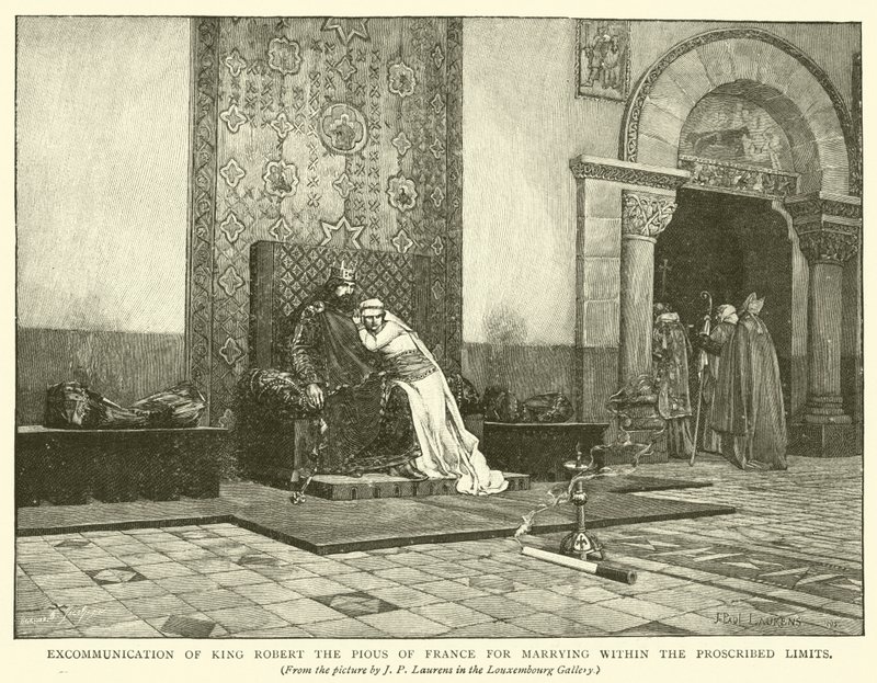 Excommunicatie van koning Robert de Vrome van Frankrijk voor het trouwen binnen de verboden grenzen door Jean Paul Laurens
