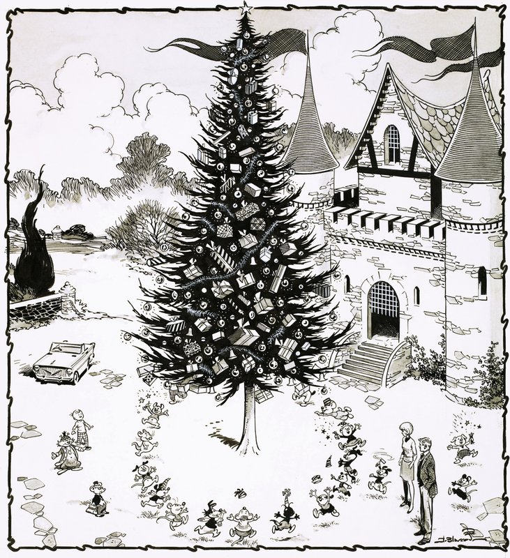 Kerstboom omringd door dansende dieren door Jesus Blasco
