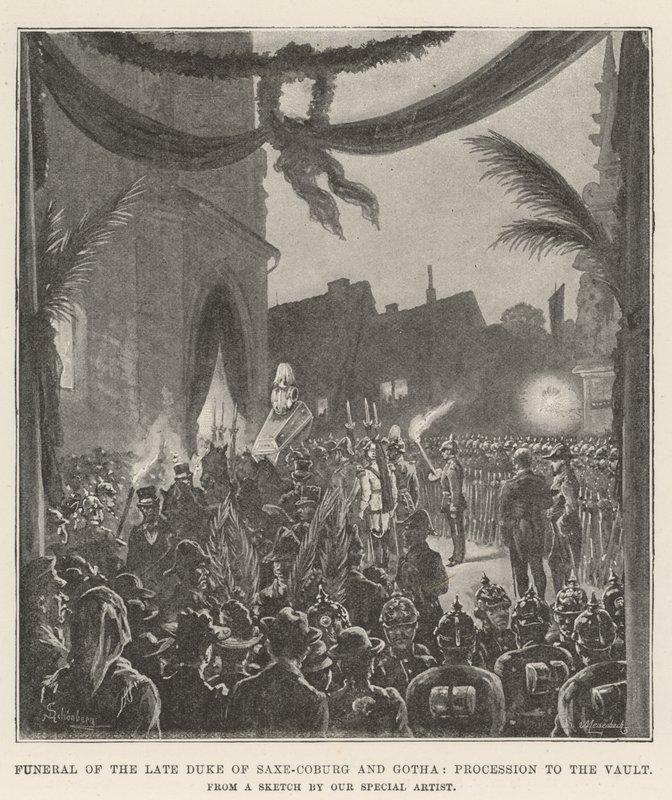 Begrafenis van de overleden hertog van Saksen-Coburg en Gotha, processie naar de gewelven door Johann Nepomuk Schonberg