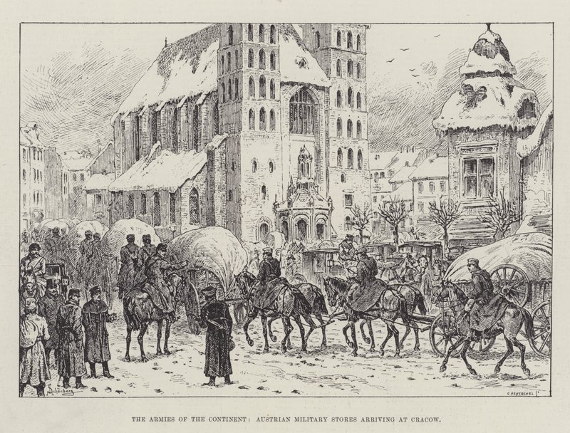 De legers van het continent, Oostenrijkse militaire voorraden arriveren in Krakau door Johann Nepomuk Schonberg