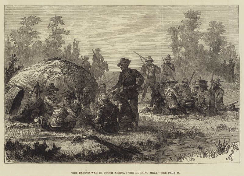 De Basuto-oorlog in Zuid-Afrika, de ochtendmaaltijd door Johann Nepomuk Schonberg