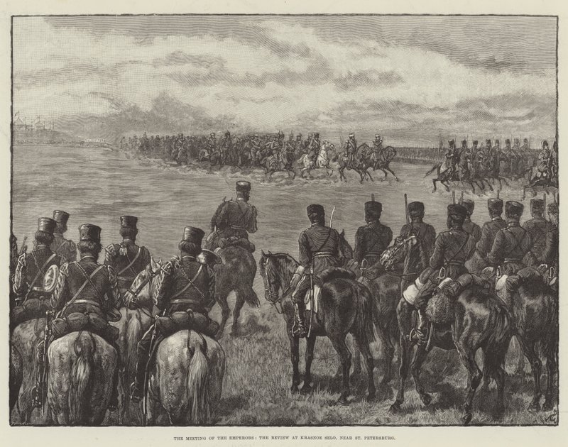De ontmoeting van de keizers, de parade bij Krasnoe Selo, nabij Sint-Petersburg door Johann Nepomuk Schonberg