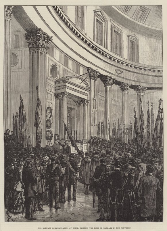 De Raphael-herdenking in Rome, bezoek aan het graf van Raphael in het Pantheon door Johann Nepomuk Schonberg