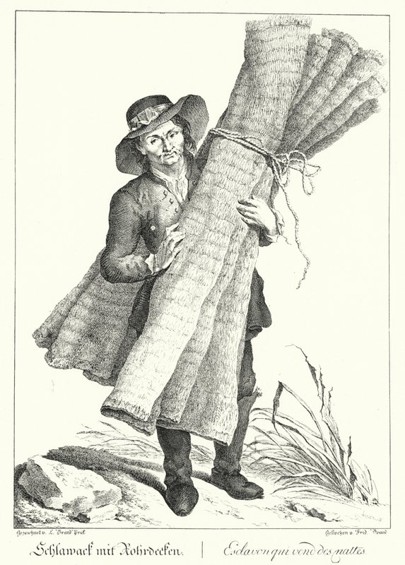 Mattenverkoper (gravure) door Johann Christian (after) Brand