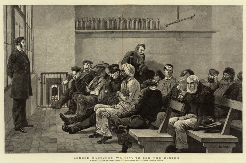 Londense schetsen, wachten om de dokter te zien door John Charles Dollman