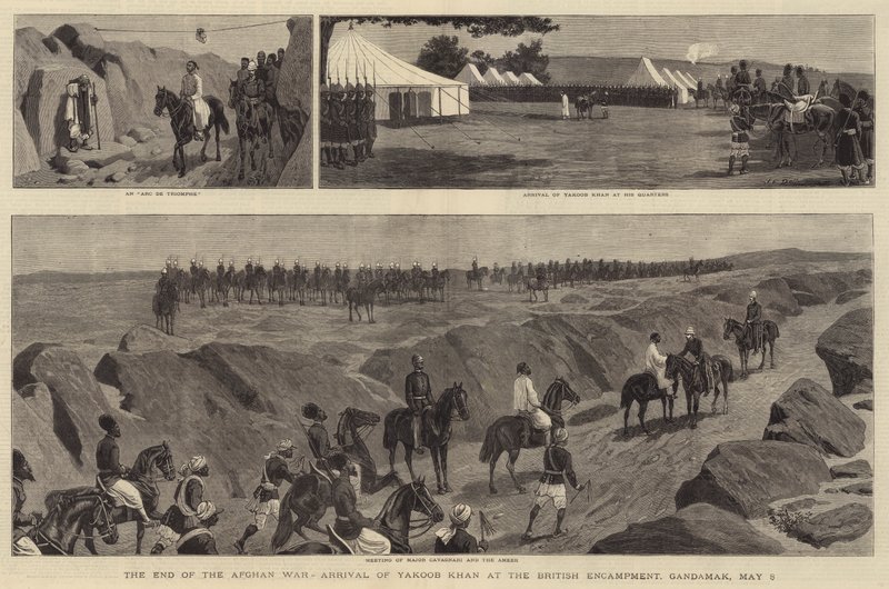 Het Einde van de Afghaanse Oorlog, Aankomst van Yakoob Khan in het Britse Kamp, Gandamak, 8 mei door John Charles Dollman