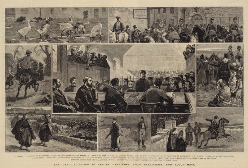 De Landagitaties in Ierland, Schetsen van Ballinrobe en Lough Mask door John Charles Dollman