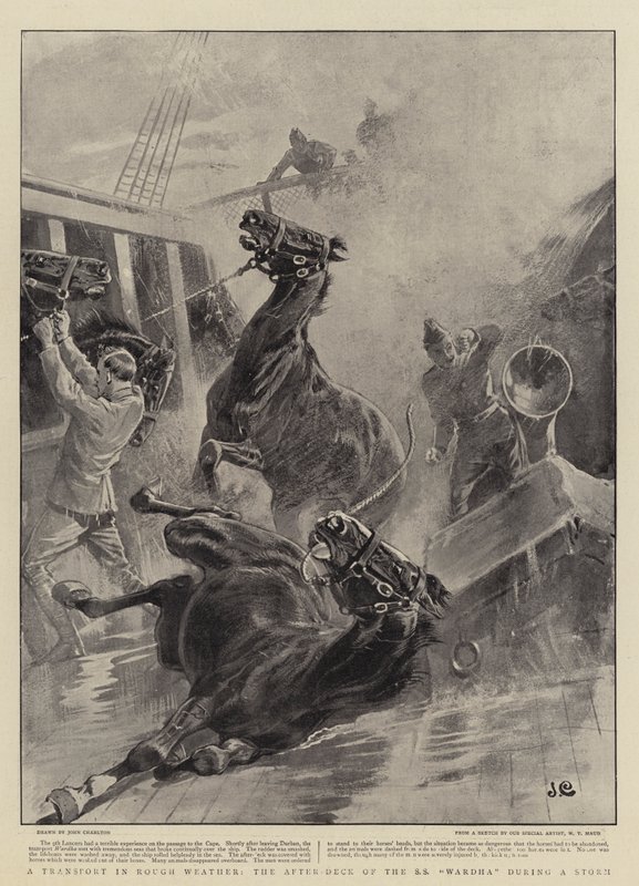 Een Transport in Slecht Weer, het Achterdek van de SS Wardha tijdens een Storm door John Charlton