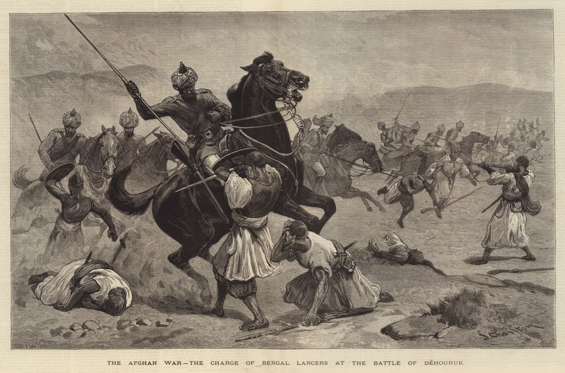 De Afghaanse oorlog, de aanval van de Bengal Lancers bij de Slag bij Dehouruk door John Charlton
