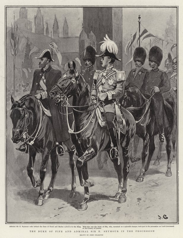 De hertog van Fife en admiraal Sir E Seymour in de processie door John Charlton