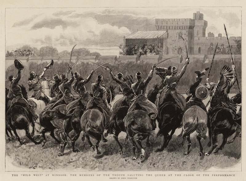 Het Wilde Westen in Windsor, de Leden van de Troupe groeten de Koningin aan het Einde van de Voorstelling door John Charlton