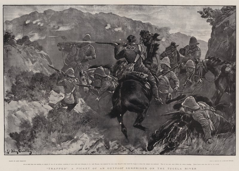 In de val, een voorpost verrast aan de Tugela-rivier door John Charlton