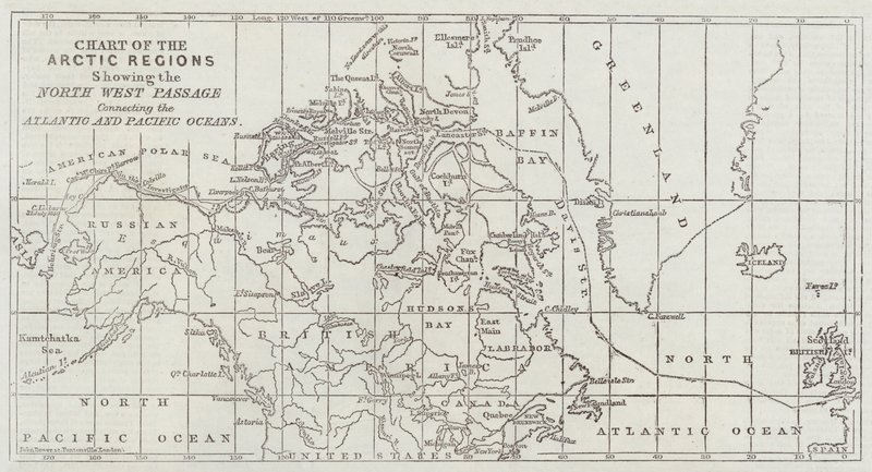 Kaart van de Arctische Gebieden die de Noordwestelijke Doorvaart toont die de Atlantische en Stille Oceaan verbindt door John Dower