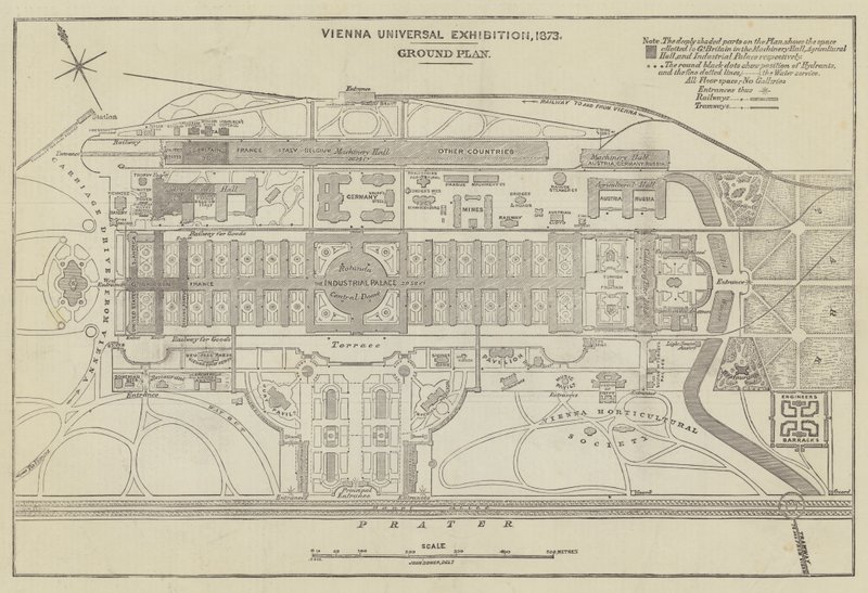 Grondplan van de Wereldtentoonstelling van Wenen, 1873 door John Dower