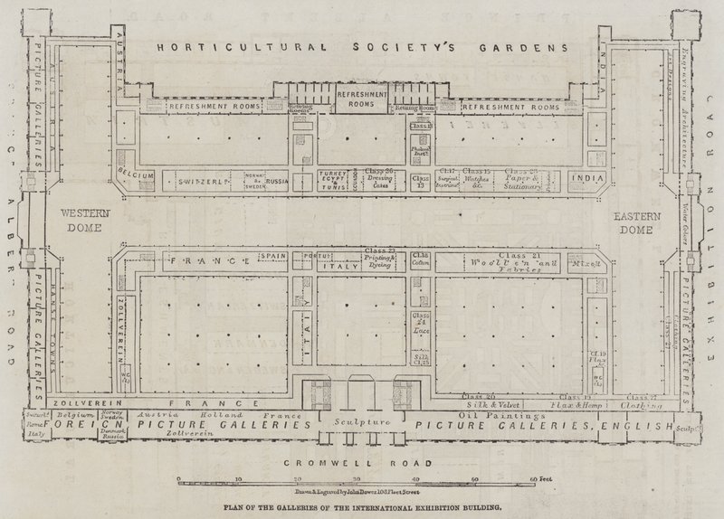 Plattegrond van de galerijen van het gebouw van de Internationale Tentoonstelling door John Dower