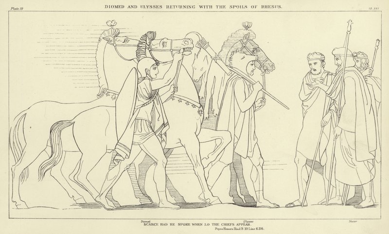 Diomed en Ulysses terugkerend met de buit van Rhesus door John Flaxman