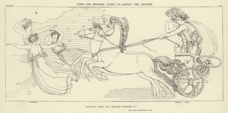 Juno en Minerva gaan de Grieken helpen door John Flaxman