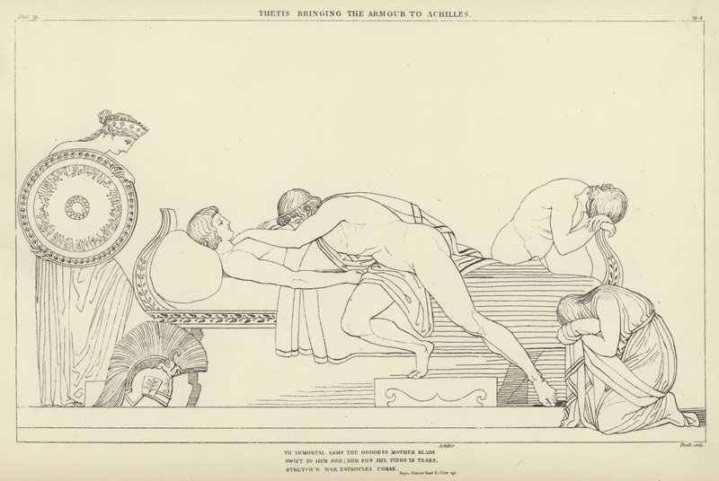 Thetis brengt de wapenrusting naar Achilles door John Flaxman