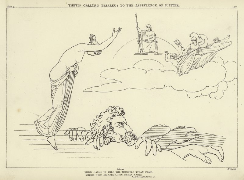 Thetis roept Briareus te hulp voor Jupiter door John Flaxman
