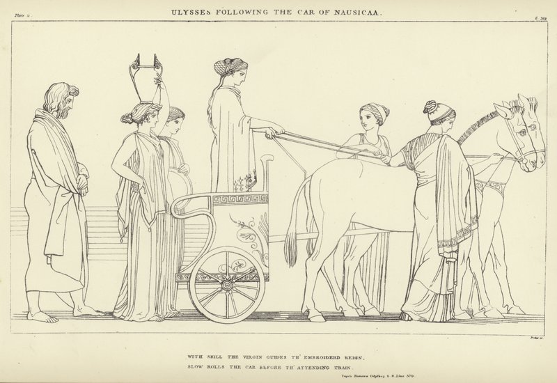 Ulysses volgt de wagen van Nausicaa door John Flaxman
