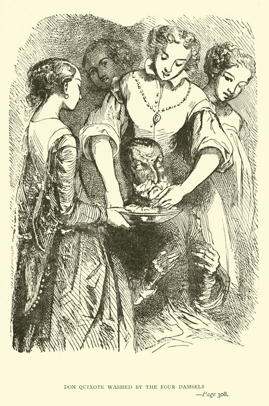 Don Quichot gewassen door de vier dienstmeisjes door John Gilbert