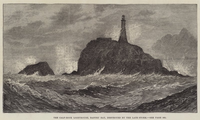 De Calf-Rock Vuurtoren, Bantry Bay, vernietigd door de recente storm door John Gilbert