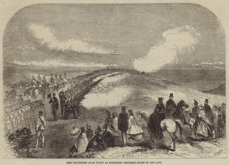 De Vrijwillige Schijngevecht in Brighton, uiterst rechts van de linie door John Palmer