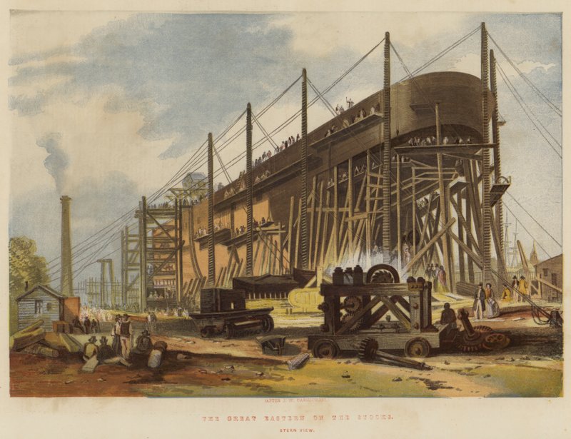 De Great Eastern op de stocks, achteraanzicht door John Wilson Carmichael