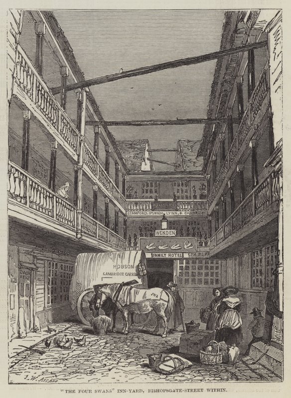 The Four Swans Inn-Yard, Bishopsgate-Street binnen door John Wykeham Archer