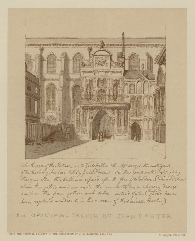 Zuidelijk aanzicht van de ingang van Guildhall, City of London door John (after) Carter