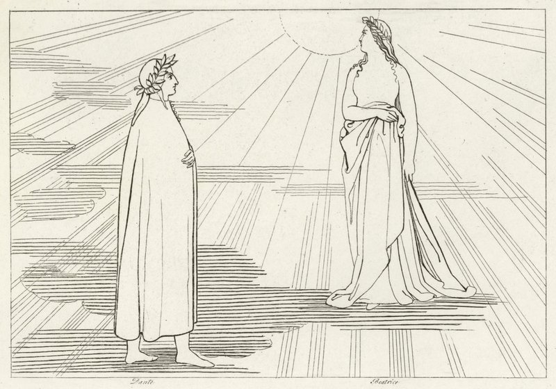 De Opstijging naar de Eerste Hemel, Paradijs, Canto 1 (gravure) door John (after) Flaxman
