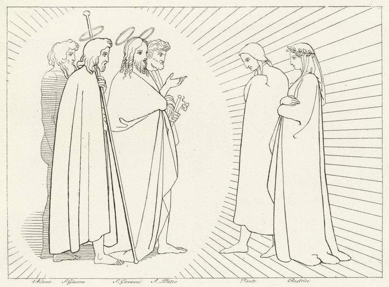 Conferentie met St. Jan, Paradijs, Canto 26 door John (after) Flaxman