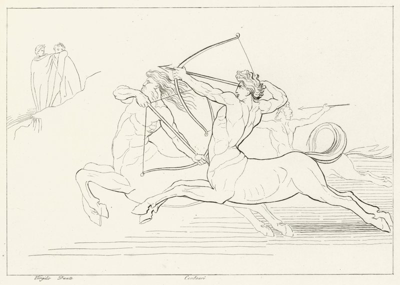 Ontmoeting met de Centauren, Inferno, Canto 12 (gravure) door John (after) Flaxman