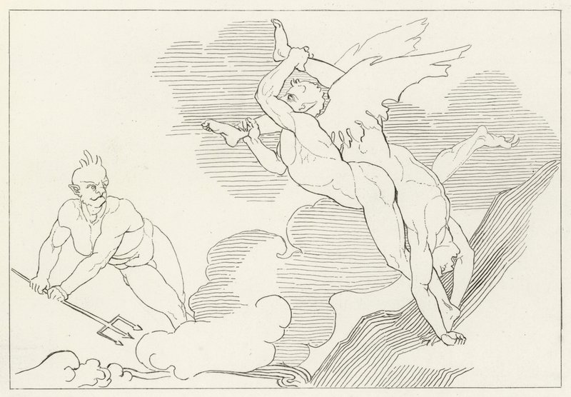 Top van Malebolge, Inferno, Canto 21 (gravure) door John (after) Flaxman