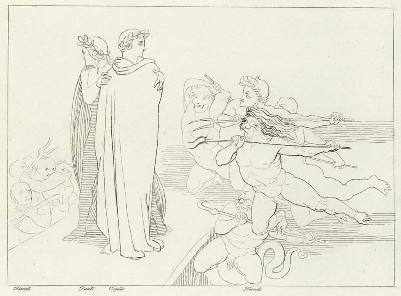 De Brug, Inferno, Canto 21 (gravure) door John (after) Flaxman