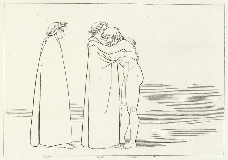 De Ontmoeting met Sordello, Vagevuur, Canto 6 (gravure) door John (after) Flaxman