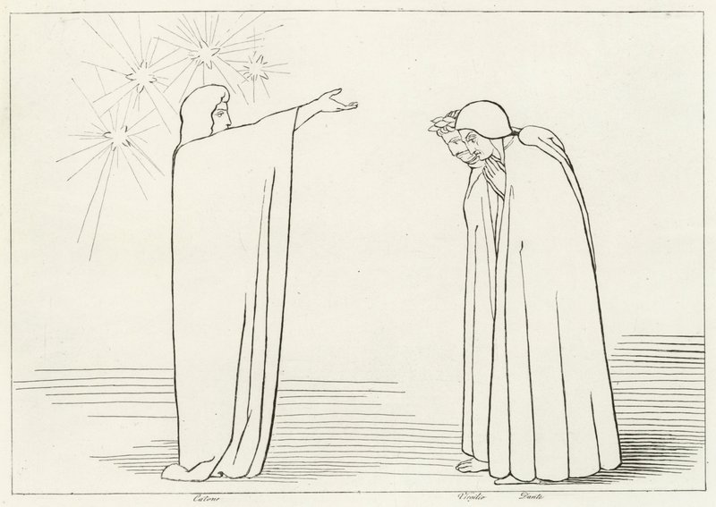 De Berg van Beproeving, Louteringsberg, Canto 1 (gravure) door John (after) Flaxman