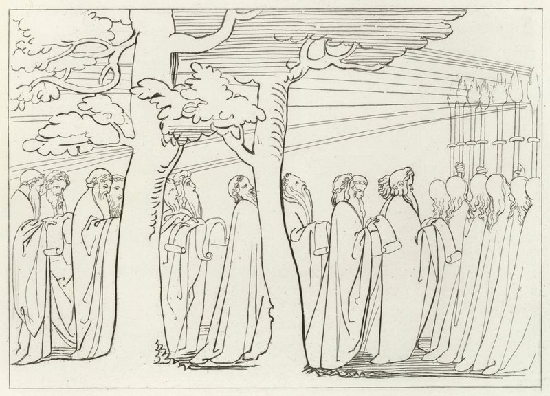 De Processie van Ouderen, Vagevuur, Canto 29 (gravure) door John (after) Flaxman