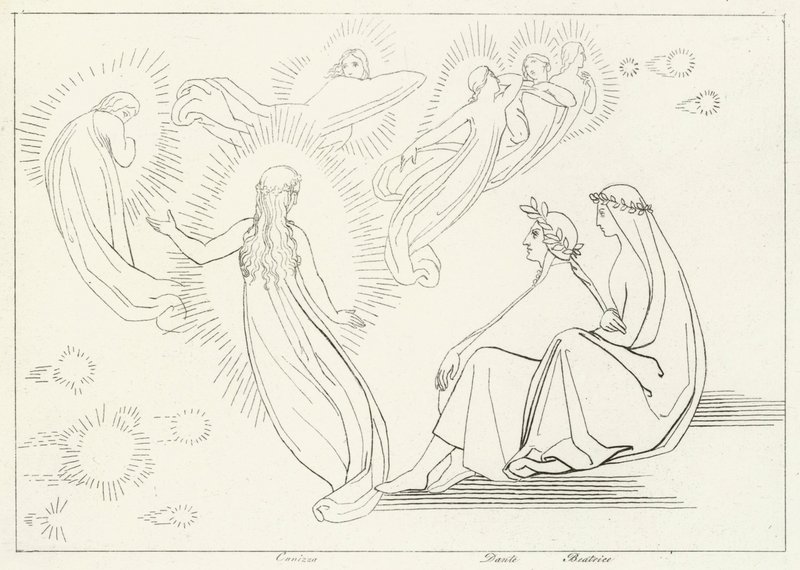 De Terugkeer van Cunissa, Paradijs, Canto 9 (gravure) door John (after) Flaxman