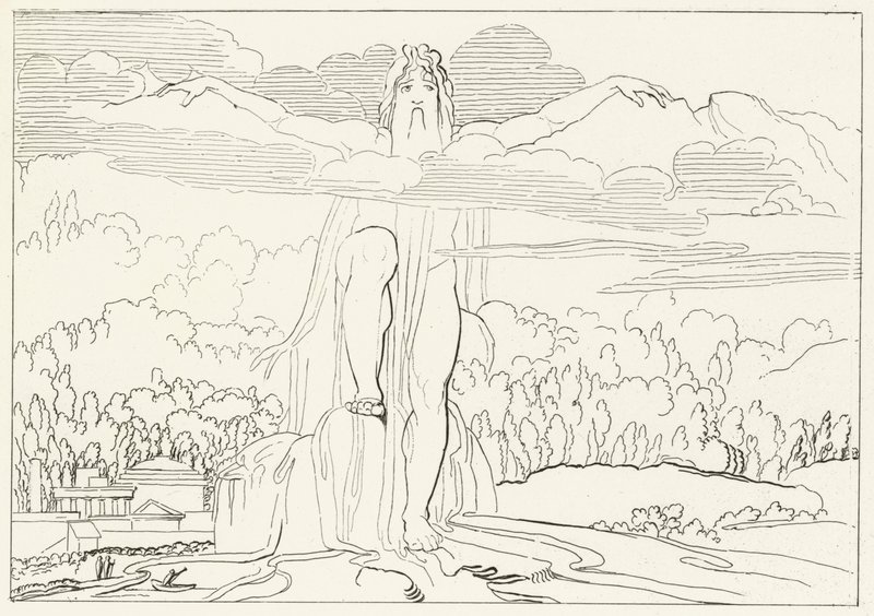 Het standbeeld van vier metalen, Inferno, Canto 14 door John (after) Flaxman