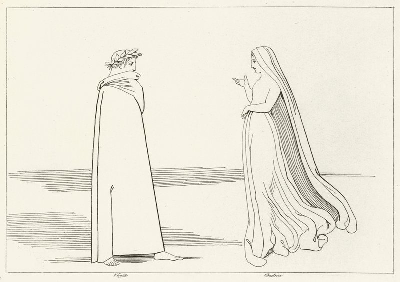 Virgil en Beatrice Ontmoeting, Inferno, Canto 2 (gravure) door John (after) Flaxman