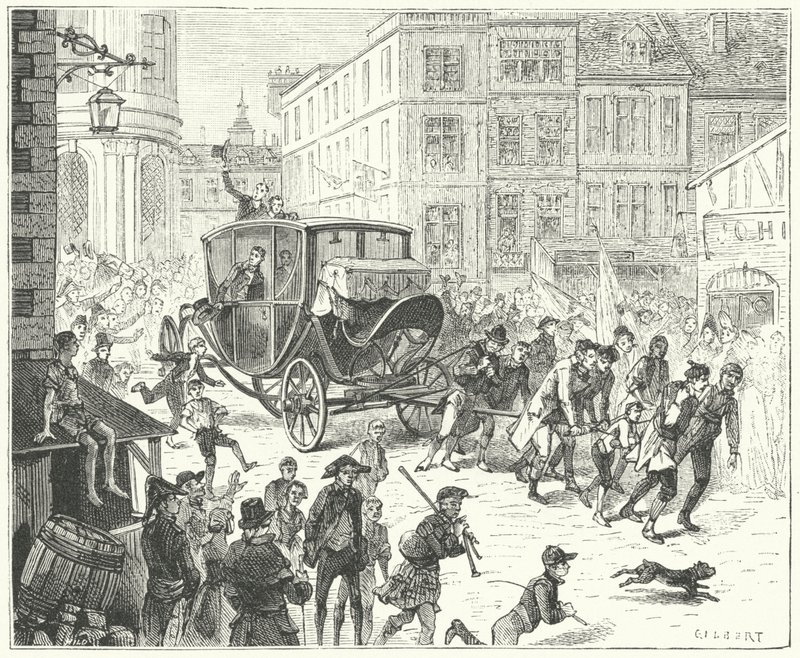 Franse diplomaat Jacques Lauriston in Londen om de ratificatie van de Vrede van Amiens over te brengen door John (after) Gilbert