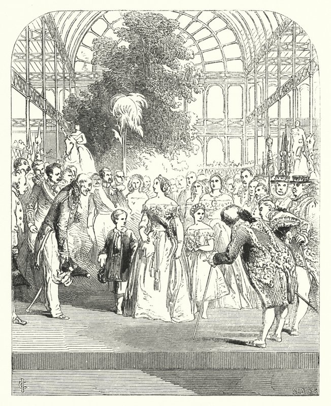 Koningin Victoria en haar kinderen bezoeken de Grote Tentoonstelling van 1851, Crystal Palace, Hyde Park, Londen door John (after) Gilbert